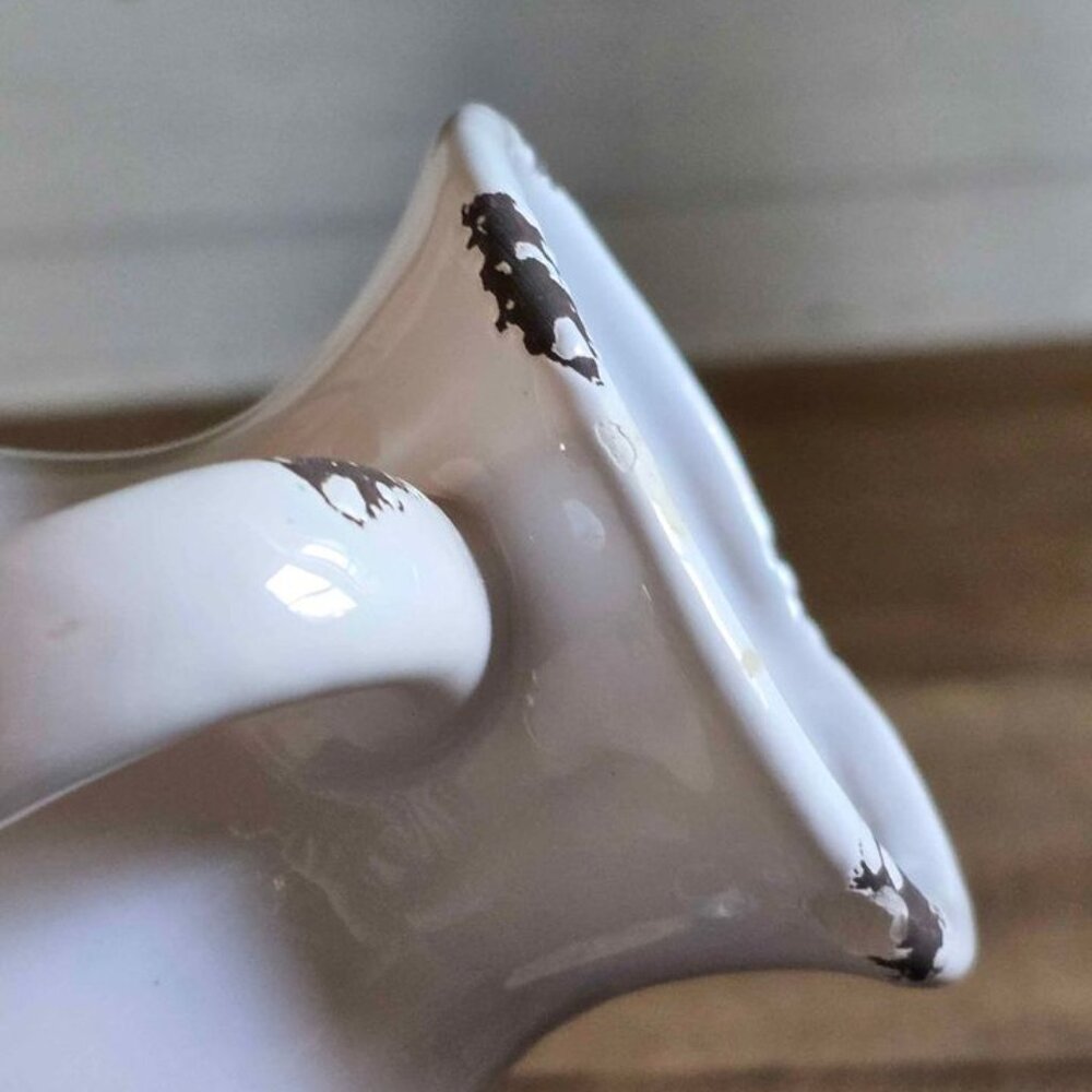 Small White & Brown Ceramic Distressed Milk Pitcher Farmhouse Kitchen Decor - Picture 7 of 9